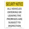 Signmission OSHA Security Sign, 7" Height, All Vehicles Subject To Inspection, Portrait OS-SN-D-57-V-11750 - alternate 1